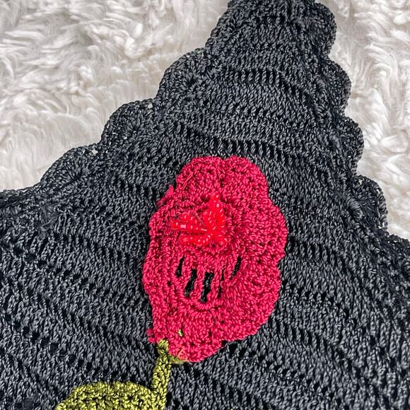 Cache crochet beaded rose floral embroidered maxi dress cocktail fringe hem S - Picture 6 of 17